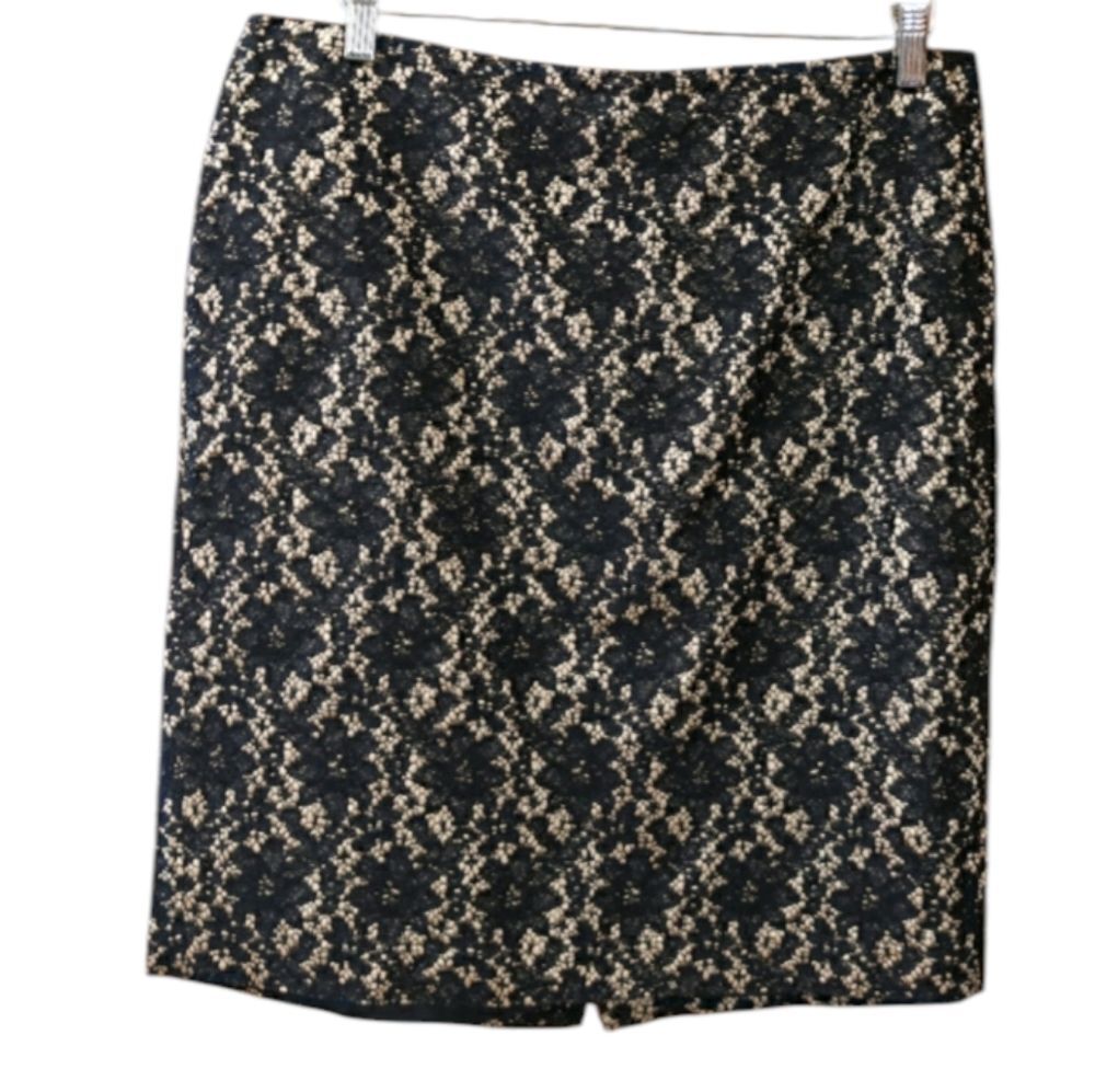 Talbots Petite Black Lace Pencil Skirt 14P Classic Office Business Casual
